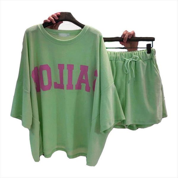 

spring and summer fashion casual womens tracksuits suit trend korean version loose short sleeve shorts plus size women two piece, Gray