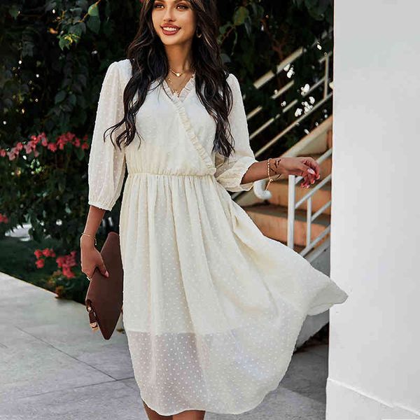 

summer chiffon ruffles beach boho blue vintage dress for women v-neck printed midi party dress women vestidos dress 210514, Black;gray