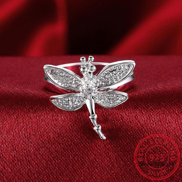 

cluster rings 925 silver crystal dragonfly women fashion wedding ring jewelry anel bague anillos de prata, Golden;silver