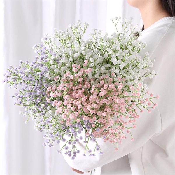 Flores decorativas grinaldas 5 pcs 63cm branco babys respiração artificial gypsophila plástico bouquet falso para casamento home el partido decoração