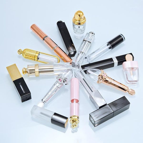 

5pcs clear lip gloss containers with silver gold rosegold pink purple lid empty cosmetic tube sample storage bottles & jars