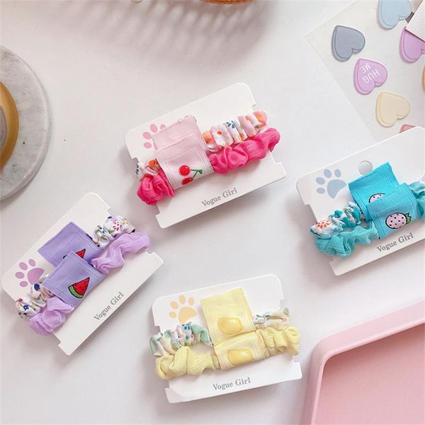 

hair accessories 2pcs/set candy color elastic bands girls women printed flower scrunchie ponytail holder rope fashion, Slivery;white