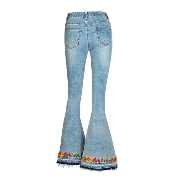 

women's jeans logami floral embroidery woman plus size women ladies flare pants lbry, Blue