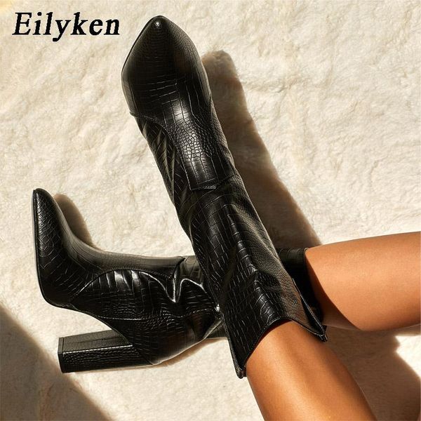

motorcycle western cowboy boots women crocodile pu leather short cossacks high heels cowgirl booties ankle botas, Black
