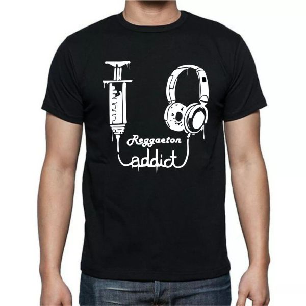 

Reggaeton Addict Needle Headphines Music T shirt tee, White;black