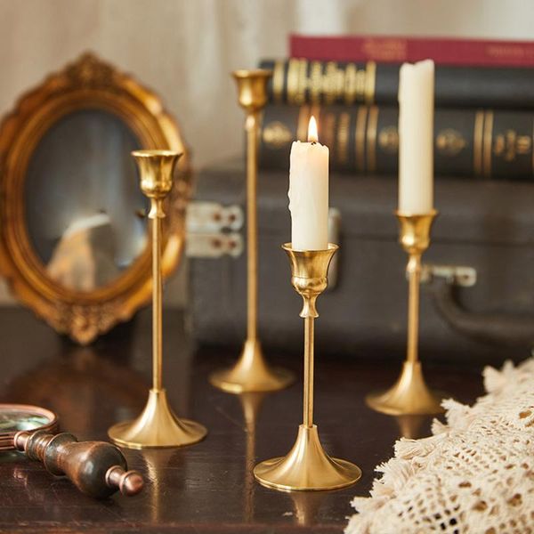 

candle holders candlestick taper brass gold holder set 3 pcs stick kit stand