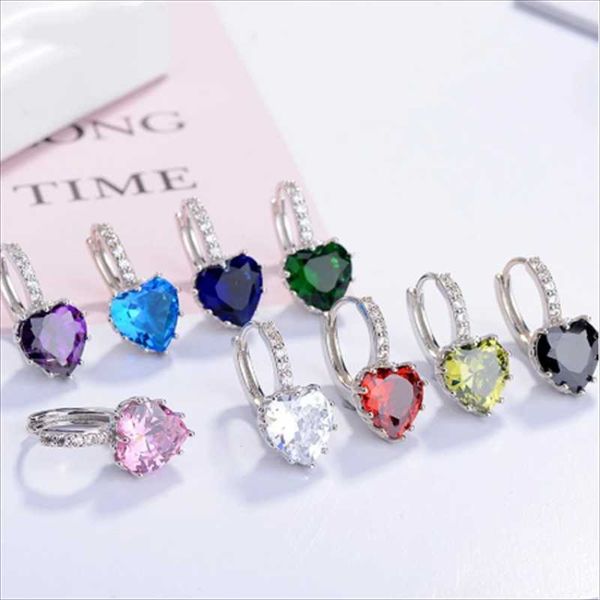 

hoop & huggie fashion crystal heart stud earring for women jewelry white green purple powder blue red black wholesale, Golden;silver