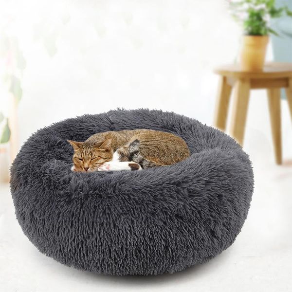 

cat beds & furniture super soft bed round fluffy sleeping basket long plush warm pet mat house products cushion animals