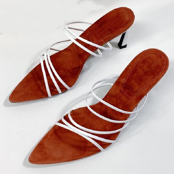 

women shoes summer female concise slippers fashion high heels chaussure pointed toe career ladies black slides outdoor