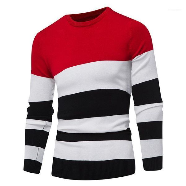 

men's sweaters european trend autumn and winter fashion casual round neck striped contrast sweater sweater1, White;black