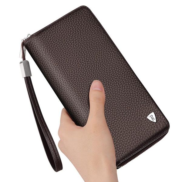 

wallets williampolo leather men long zipper phone case purses tassel design clutch money bag, Red;black