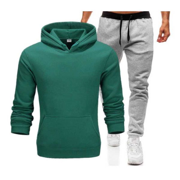 

men's tracksuits clothing suit sportswear 2-piece hoodie + pants sweater sports streetwear, Gray