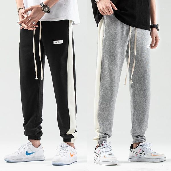 

men's pants spring and autumn cotton drawstring high street style gray big size trousers brand casual jogging fitness men, Black