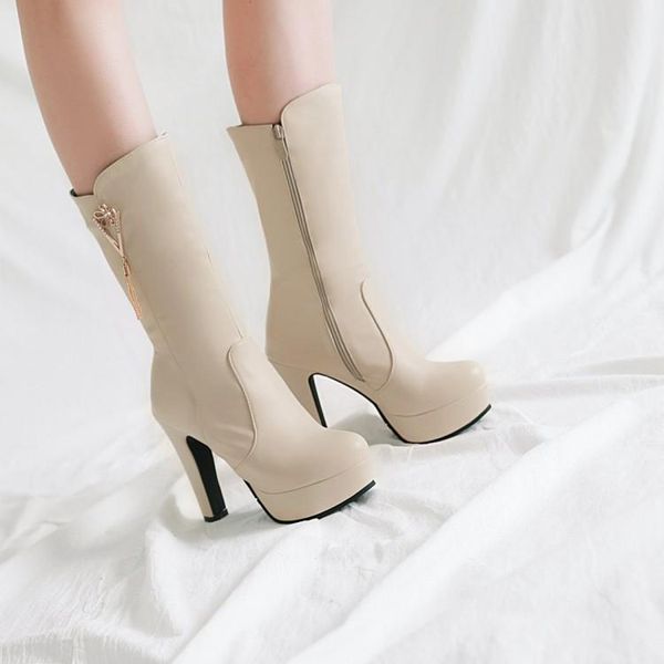 

boots big size 9 10 11-14 women shoes for ladies water drill pendant side zipper, Black