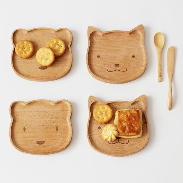 

dishes & plates animal kitty bear solid wood dinner plate cartoon fruit dessert baking tray child cute unpainted creative beech