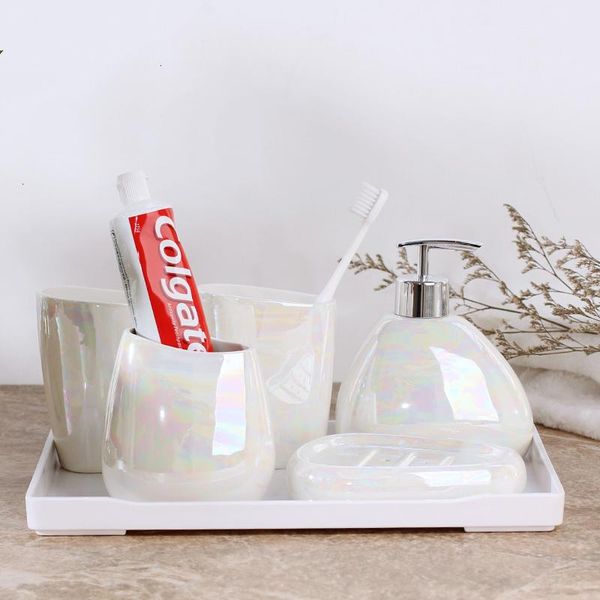 

bath accessory set japanese style simple aurora matte white ceramic bathroom of five lotion bottle toothbrush holder kit