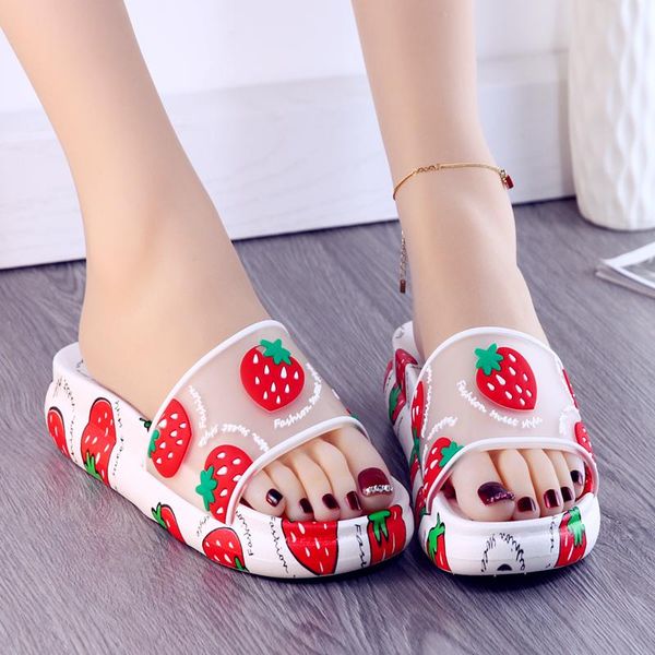 

slippers ladies sandals 2021 summer sweet and cute transparent fruit shoes thick-soled fashion comfortable home women's, Black
