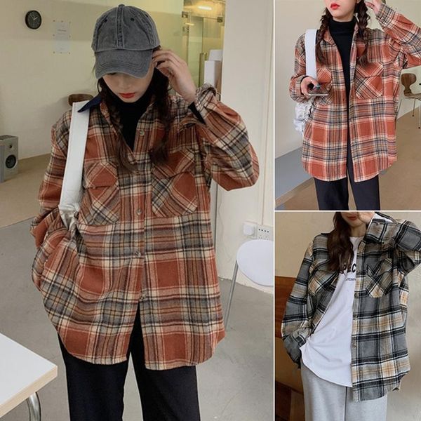 

women's blouses & shirts retro woolen plaid long-sleeve shirt, White