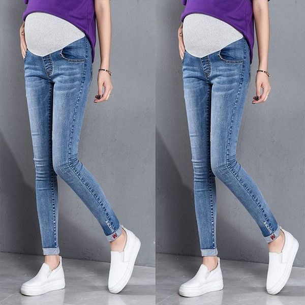 

maternity bottoms maternal clothes pregnant women solid color hole high jeans flares ankle fashion pregnancy pants trouser, White