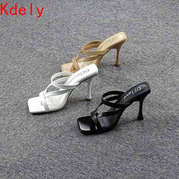 

sandals female summer slippers ladies high heels square open toe slides party shoes women black white apricot 15cq
