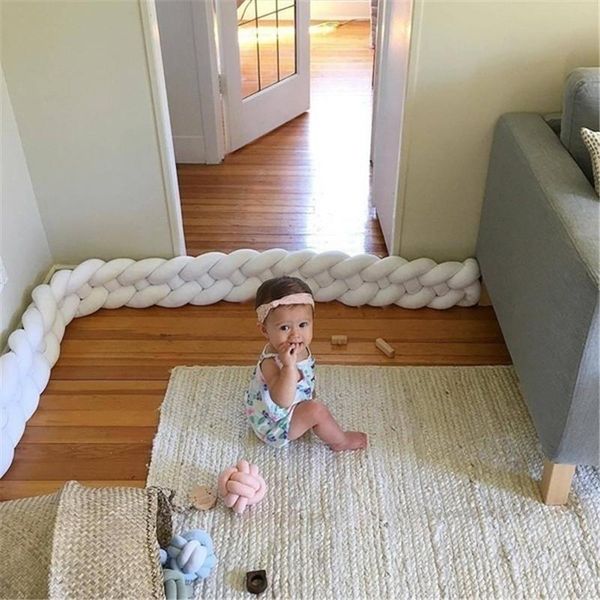 

pillow length kids bed bumper pure weaving plush knot crib protector skin-friendly prevent collision baby fence room decoration