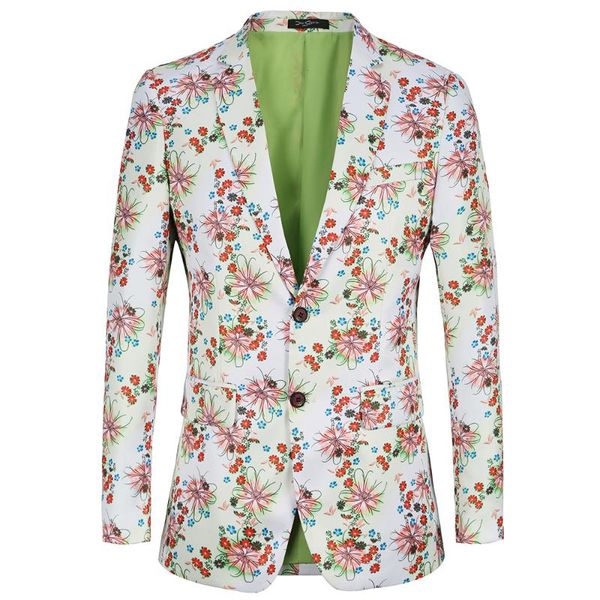 

floral men blazer fashion white print mens flower party suit jacket plus euro size blazers slim fit men's suits, White;black