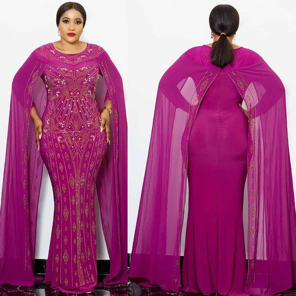 

2021african cloak dress for women diamonds beading sparkly evening gown elegant lady chiffon dresses dashiki ankara slim djellaba, Red