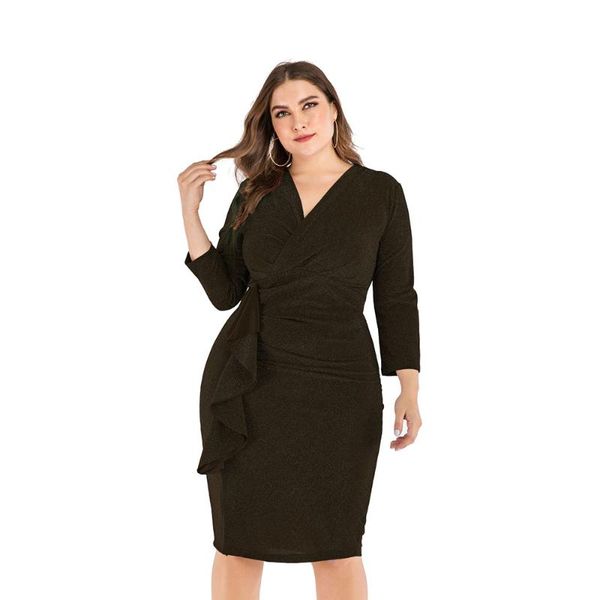 

plus size dresses autumn women party dress fashion ladies large v-neck black red ruffles elegant bodycon