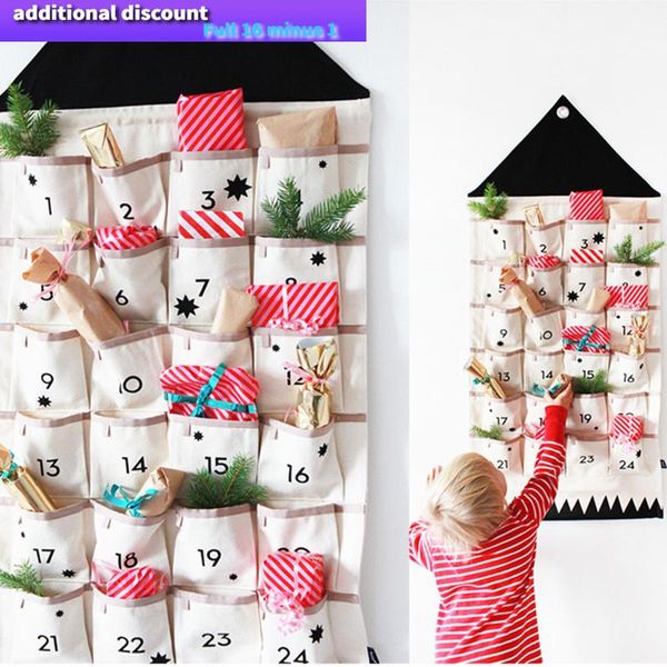 

pockets fabric christmas calendar to hanging xmas ornaments party advent drawstring bags embellishments banner pendant storage boxes & bins