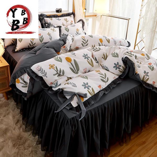 

bedding sets romance black lace set full  king size bedspread wedding white duvet cover pillowcase girl princess bedclothes
