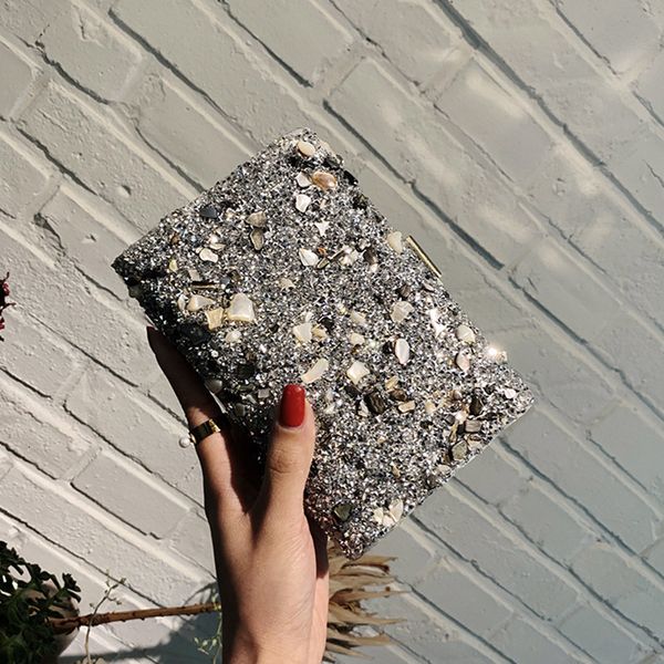 

ins diamond shining dinner hand fashion square box messenger women's bag