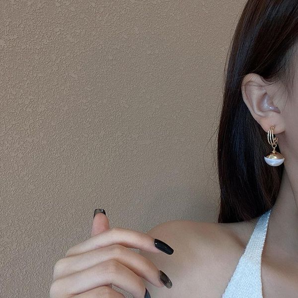 

dangle & chandelier vsnow temperament circle oversize imitation pearl c shape hoop earring for women gold color metal jewelry pendientes, Silver