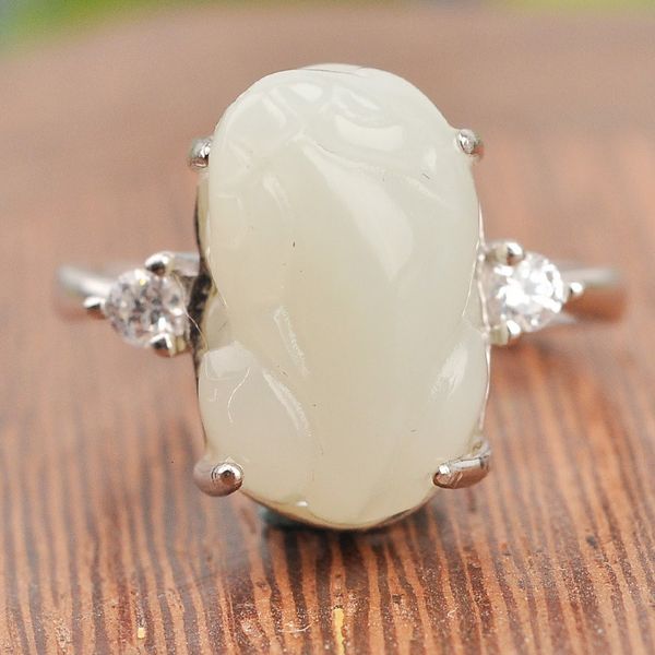 

boyue s925 pure silver inlaid jade couple korean version simple men and women open ring lovers gift