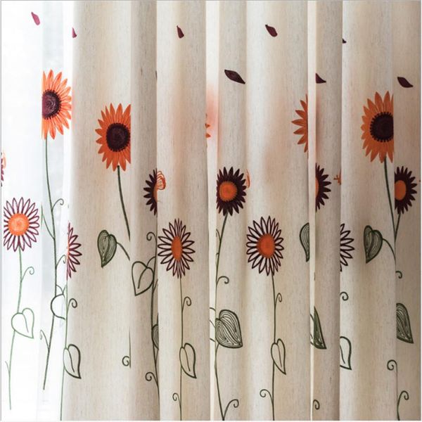 

sunflower printed curtain in living room modern bedroom decor beige white linen semi-blackout window drapes tulle cortinas m056h &