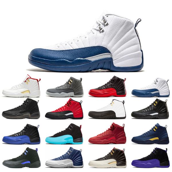 

with box 12s basketball shoes 12 for man black purple bulls dark grey fiba flu french blue winterized wings utility university gold indigo s
