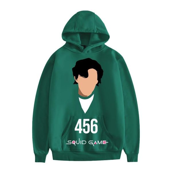 

men's hoodies & sweatshirts squid games men women autumn winter fleece hooded pullover fun number 456 printed long sleeve pocket top, Black