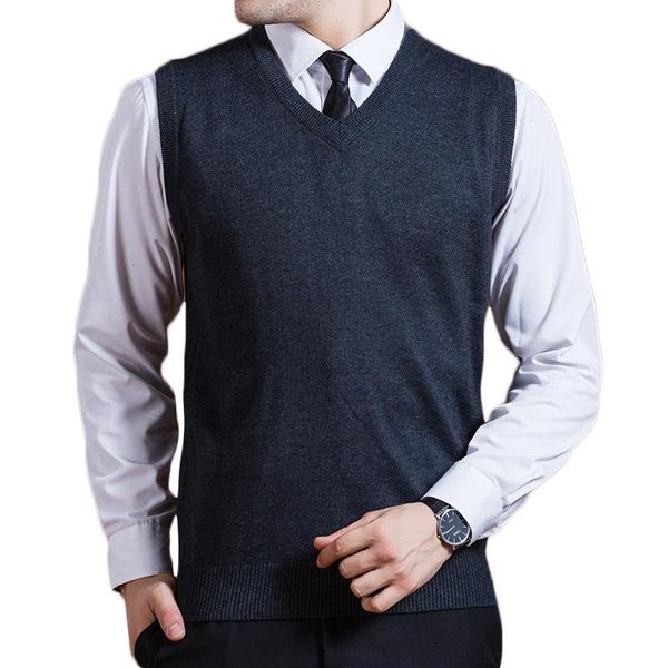 

sweater vest 2021 spring autumn men knitted men's sleeveless solid v-neck wool pullovers brand clothes vests, Black;white