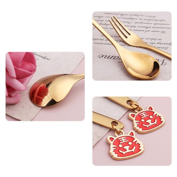 

dinnerware sets cartoon tiger charm stainless steel spoon fork chinese year tableware gift