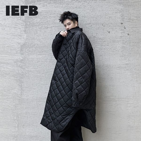 

iefb lightweight turn down collar black cotton padded men's single breasted long sleeve oversize mid length witner coat 9y4417 210524