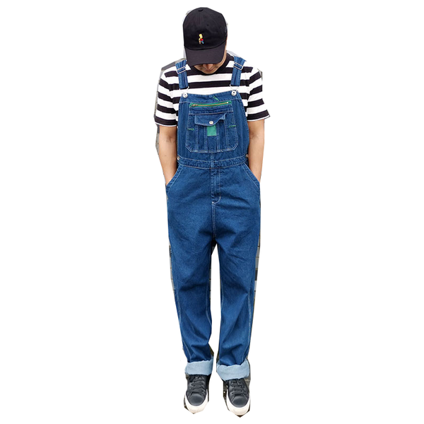 

men's jeans blue long-sleeved tooling jumpsuit with pockets casual work clothes full sports pants black army green