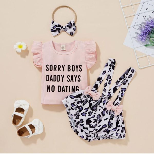 

clothing sets 3pcs baby girl clothes toddler girls letter +leopard printed suspender shorts outfits infant, White