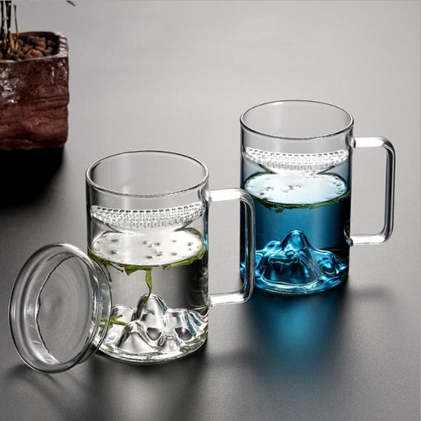 

creative glass tea mug with filter mountain shape inside mugs milk coffee cup drinkware tumbler chinese infuser wine glasses