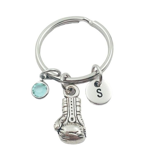 

keychains boxing glove initial letter birthstone keyring creative fashion jewelry women gifts accessories pendant, Silver