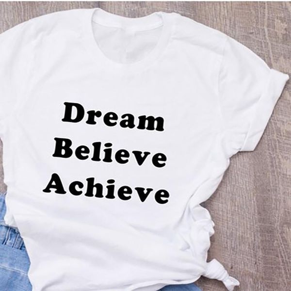 

women's t-shirt t shirt plus size tshirt slogan women men graphic tees shirts dream believe achieve motivational tee, White