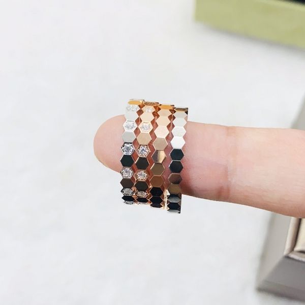 

925 sterling zilver diamant honingraat ring mannen en vrouwen mode liefde nest gestapeld bruiloft luxe merk sieraden, Slivery;golden