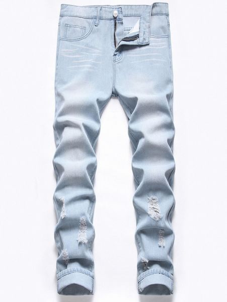 

romwe guys washed ripped skinny jeans 68c0#, Blue