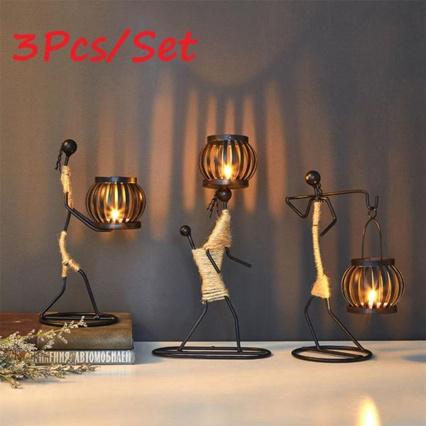 

candle holders 3pcs/set nordic metal candlestick abstract character sculpture holder decor handmade figurines home decoration art gift