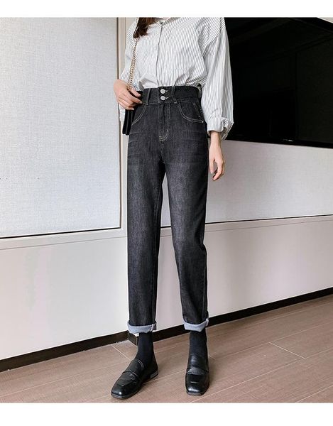 

women's pants & capris 1723.high waist women jeans buttons female, Black;white