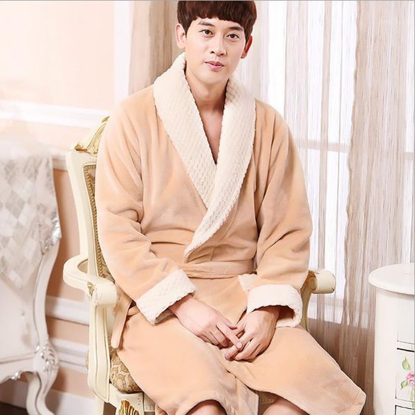 

men's sleepwear style solid color mens robe full sleeve shawl collar kimono flannel polyester sleep lounge robes, Black;brown