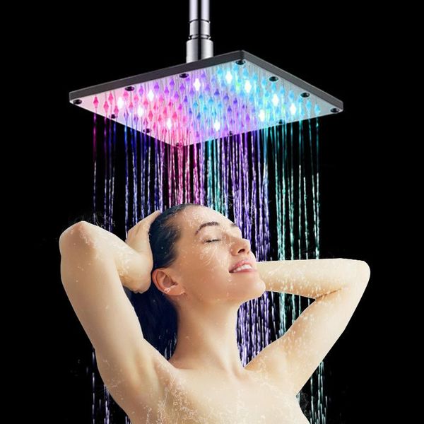 

inch led rainfall shower head square automatically rgb color-changing temperature sensor showerhead for bathroom sets